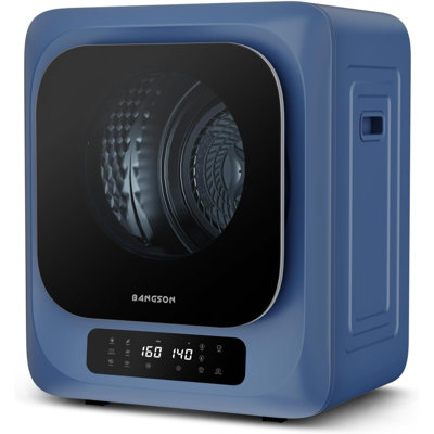 Sèche-linge portable BANGSON 1,8 pi³ pour le linge, sécheuse compacte à évacuation 120 V avec panneau de commande DEL, trousse de fixation murale, tuyau d'évacuation, tambour en acier inoxydable pour appartement, dortoir, VR, bleu