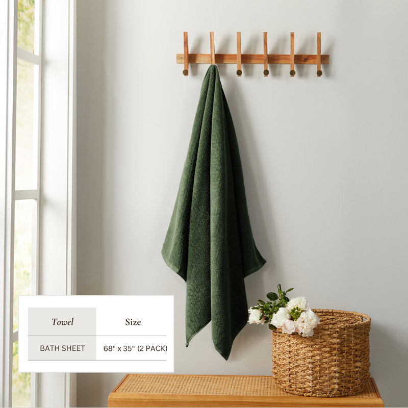 100% Cotton Textured Bath Sheet, Forest Green