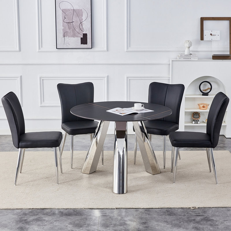 Ensemble de salle à manger luxueux en pierre frittée avec chaises élégantes pour maisons modernes, Noir