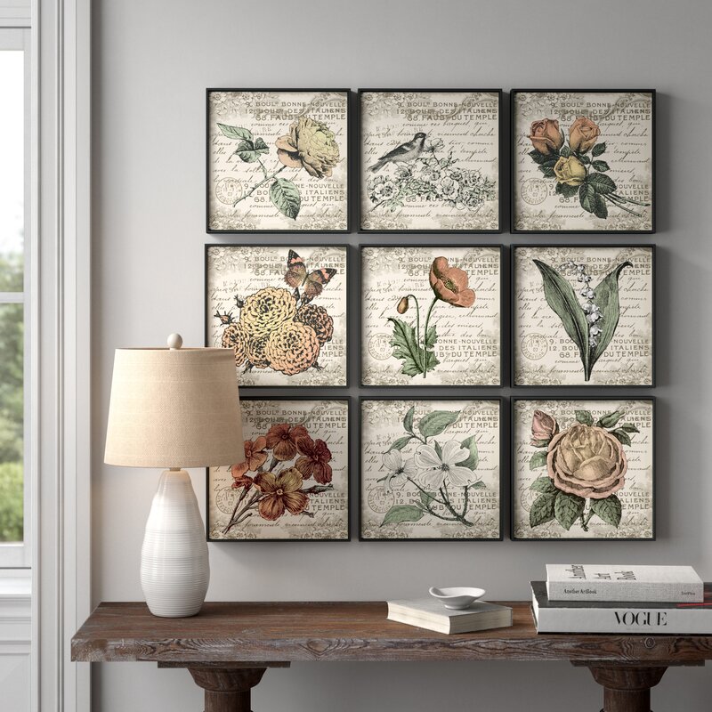 French Botanical On Canvas 9 Pieces by In House Art Print