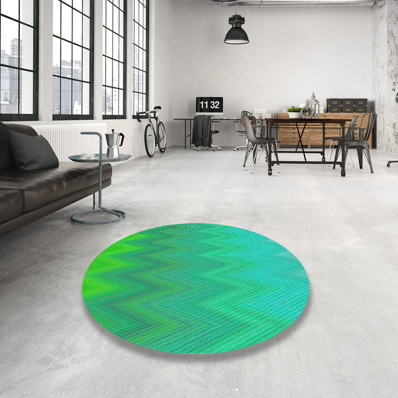 Tapis vert / bleu à motifs Cotillard, Rond 7 pi