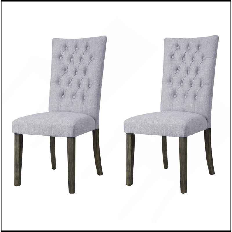 Chaise d'appoint grise et chêne gris avec boutons capitonnés (ensemble de 2)