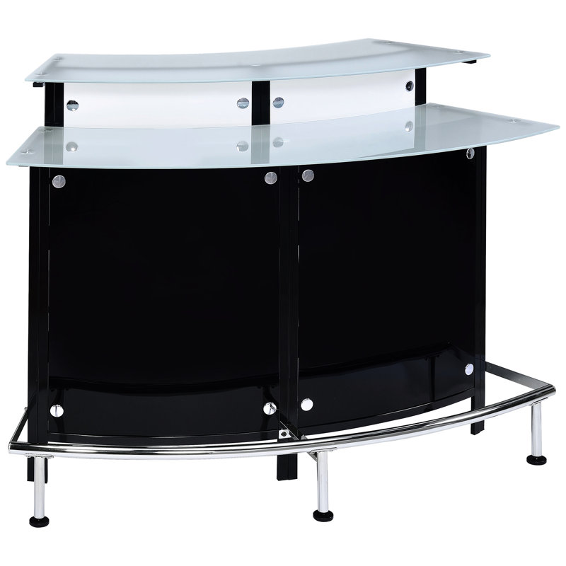 Armoire à vin moderne en verre noir courbé pour les espaces de vie principaux, avec rangement intégré et porte-verres à pied
