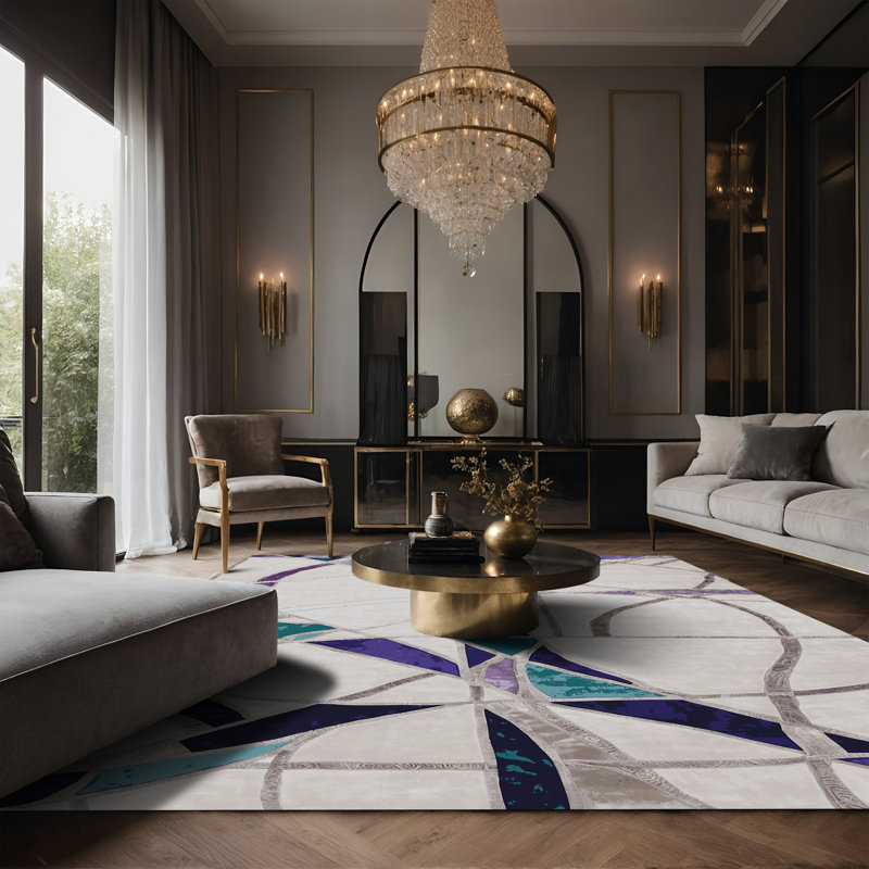 Tapis gris soyeux et moelleux, Rectangle 5 pi x 7 pi
