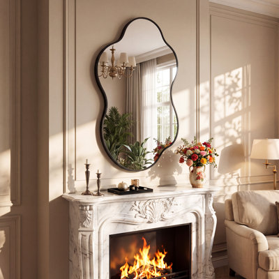 Miroir mural irrégulier asymétrique avec cadre en aluminium, miroir de meuble-lavabo décoratif moderne pour entrée, salon, chambre à coucher