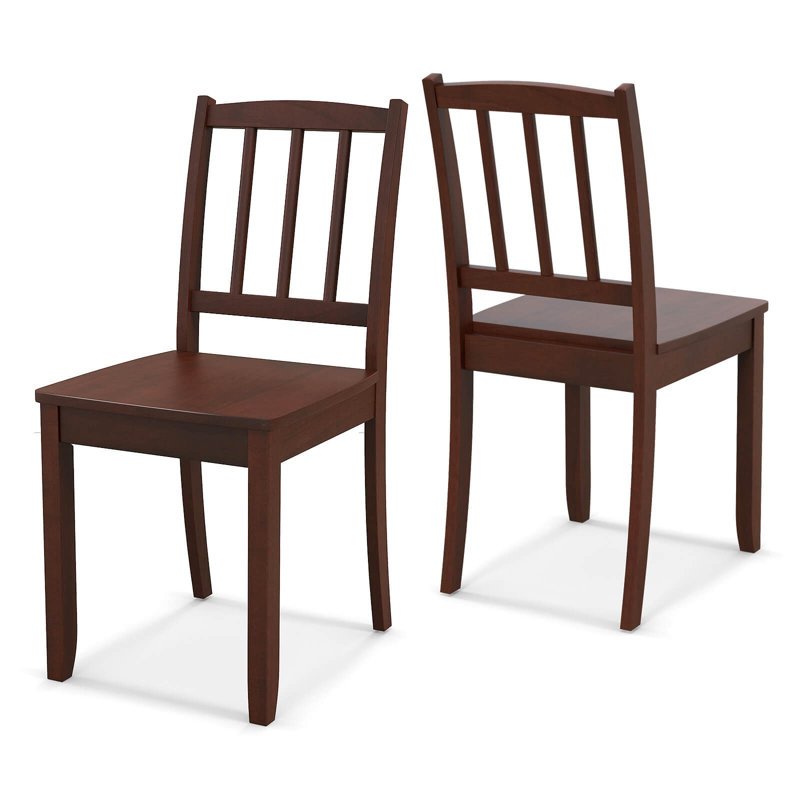 Costway Wood Dining Chair Set Of 2 With Rubber Wood Legs Curved Backrest For Kitchen, Brown