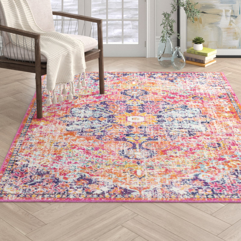 Charleston Power Loom White/Orange/Dark Blue Rug, Rectangle 160 x 220 cm