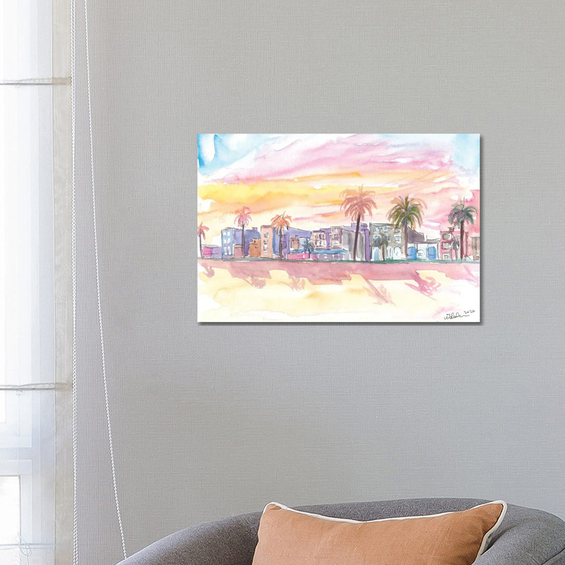 Venice Beach California Waterfront View at Sunset 1 Piece Wrapped Canvas Painting, 66.04 cm H x 45.72 cm W