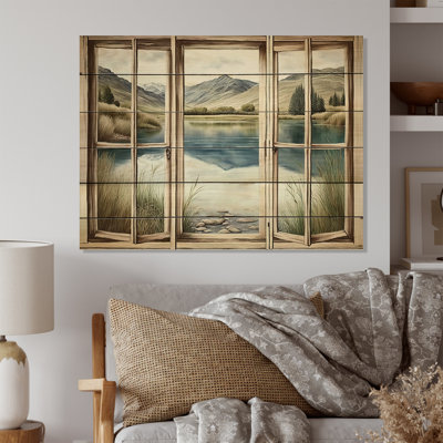 Window View To Lake - Lake House Cottage Green Wood Print