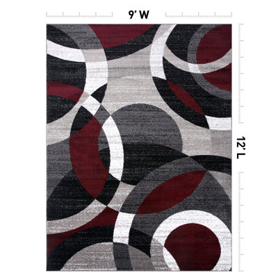 Archeveque Woven Abstract Burgundy/White/Black Area Rug - Modern Geometric Polypropylene Carpet for Living Room, Bedroom, or Hallway