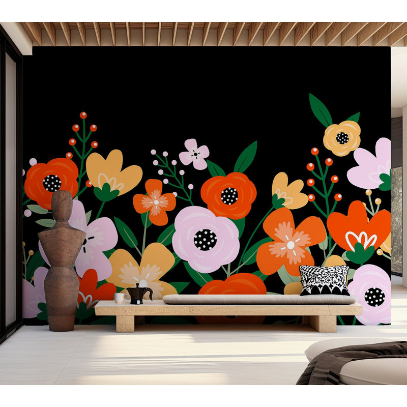 Adhésif mural pelez et collez - fleurs abstraites colorées, 100" L x 137" W, Unpasted