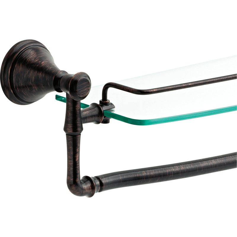 Tablette en verre 18 po avec barre à serviettes Cassidy, Bronze vénitien, H 5,7 po x l 18 po x P 6 po