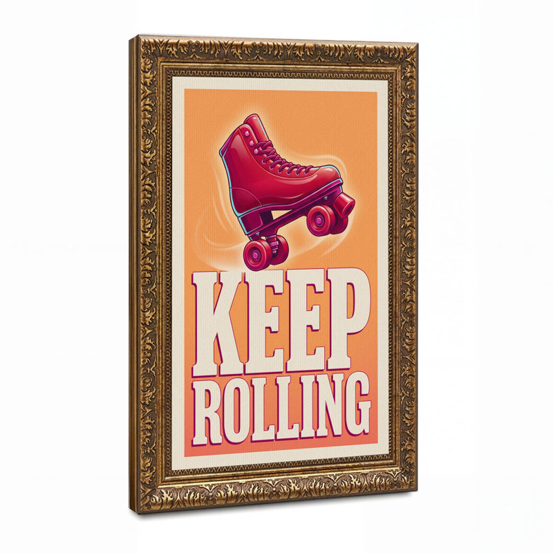 «Red Roller Skate», art textuel sur toile orange, H 24 po x l 16 po