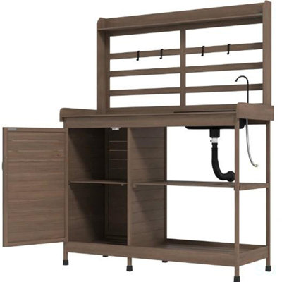 Banc de rempotage, banc de rempotage en bois avec rangement, évier, robinet d'eau
