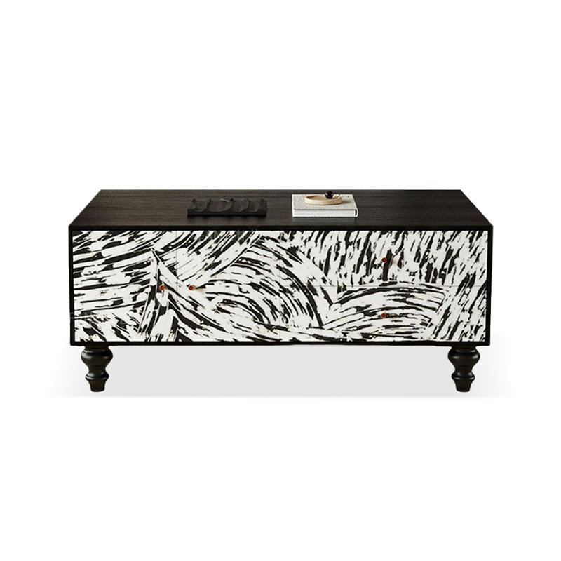47.24" Black Solid Wood Rectangular Coffee Table