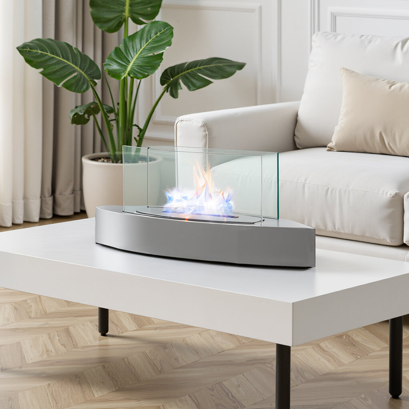 Stainless Steel Alcohol Tabletop Fireplace with Flame Guard, Silver