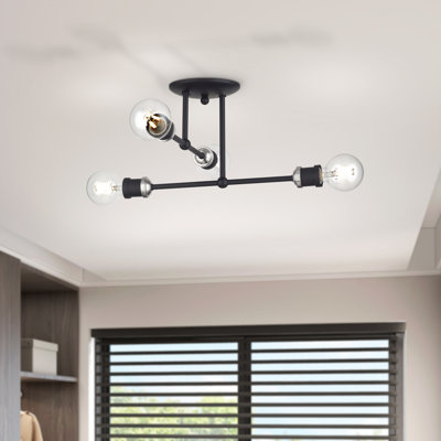 Grand semi-encastré 4 lumières noires avec accents en nickel brossé