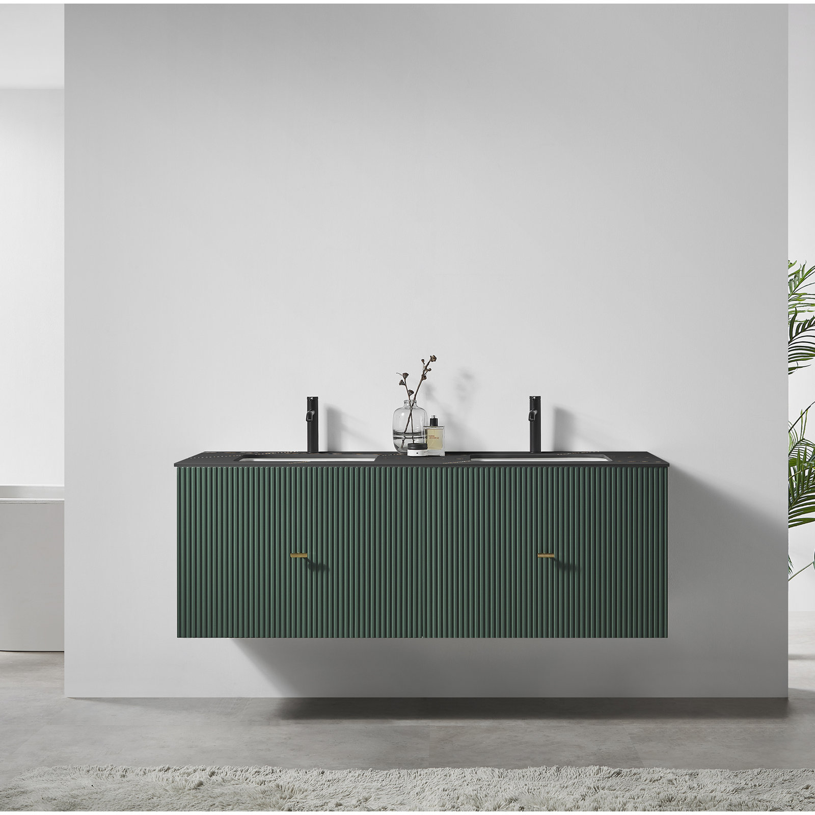 Jamell 60'' Double Bathroom Vanity, Forest Green, Black