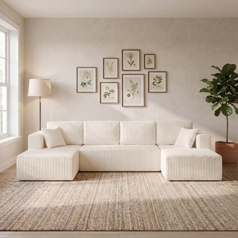 Canapé-lit modulaire en forme de U 132,51 ", canapé modulaire rembourré en velours côtelé avec méridienne pour le salon