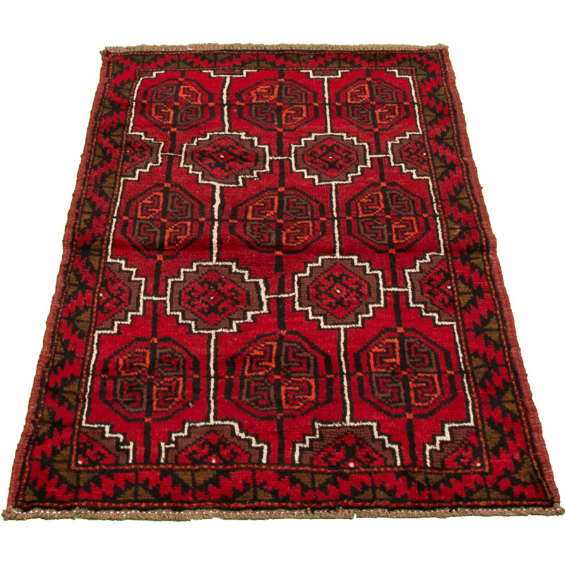 Tapis décoratif en laine de conception unique en laine rouge de 3 pi 5 po x 5 pi 7 po Bethany-Jayne noué à la main New Age