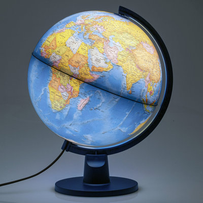 Scout 12-inch Blue Ocean Desk Globe with LED Illumination, Plastic Base, Plastic Meridian