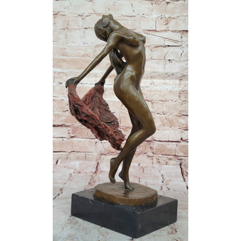 Sculpture bronze femme nue avec jupe fluide sur base - Art figuratif