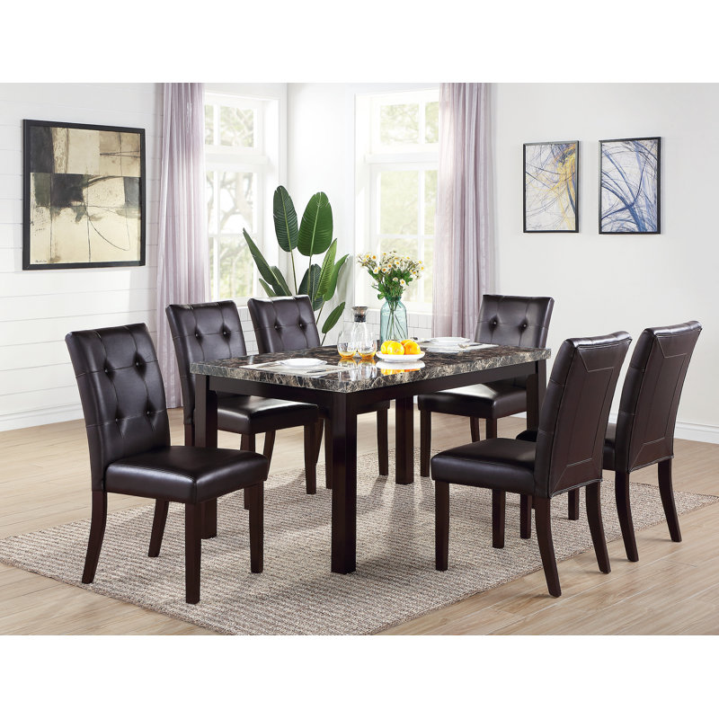 6 - Person Faux Marble Top Four Leg Dining Set