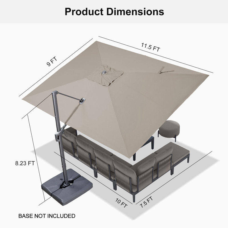 274cm X 335cm Rectangular Cantilever Parasol, Beige