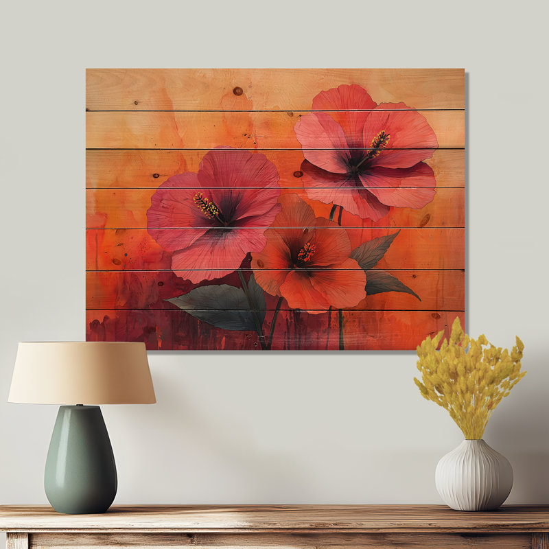 Vivid Hues Hibiscus liquide Harmony II - décoration murale en bois d'hibiscus - sur bois de pin naturel, H 24 po x l 32 po