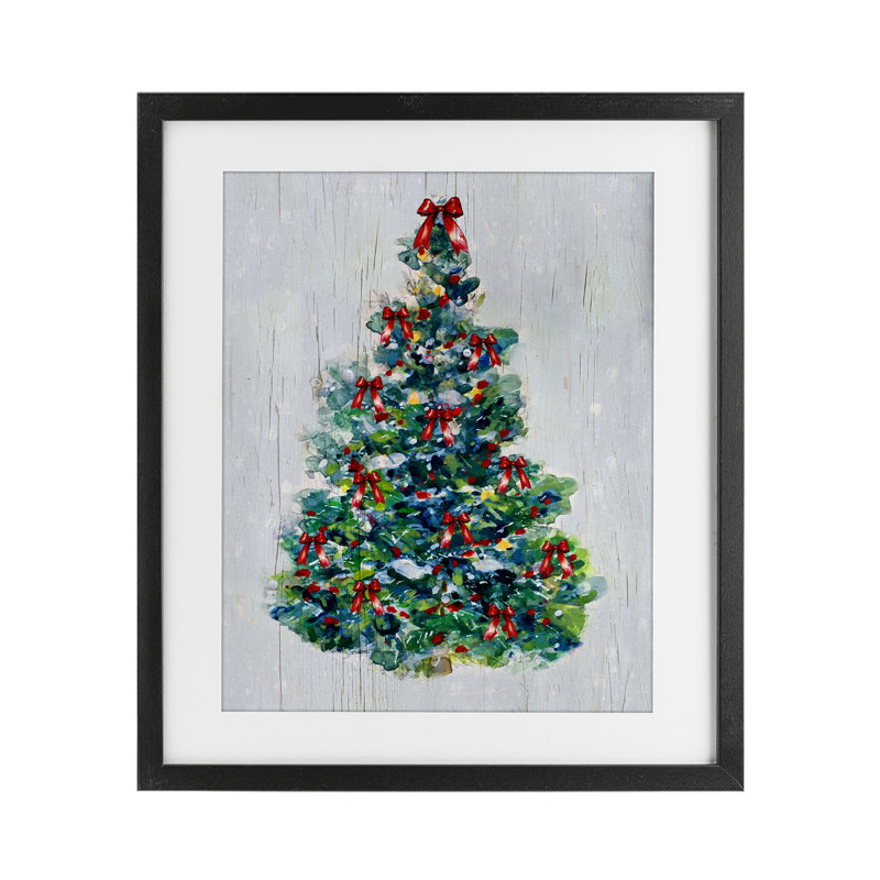 O Christmas Tree Celebration, reproduction encadrée sous verre, conception de Sally Swatland, Cadre noir minuit