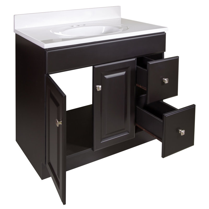 Wyndham 37-Inch Espresso Wood Vanity with White Marble Sink Top
