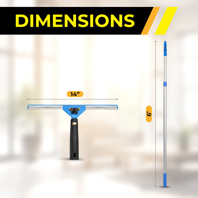 Window Washing Kit with Swivel Window Squeegee and 6' Telescopic Pole, 76" L x 14" W x 1" D