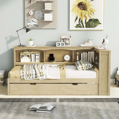 Lit de jour avec lit gigogne, armoires de rangement et ports USB