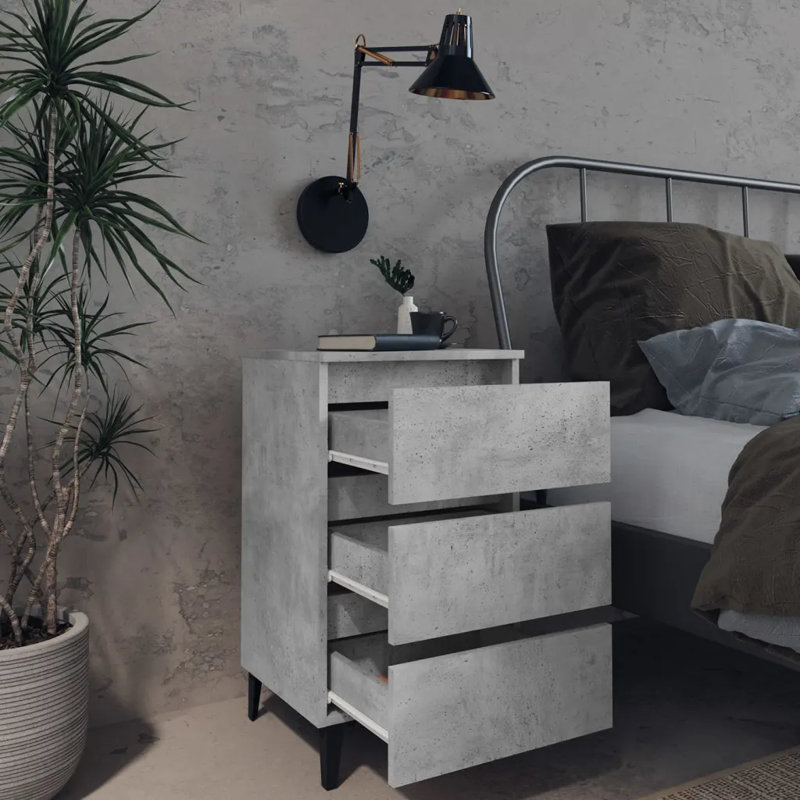 Pythagoras 40cm W Manufactured Wood Bedside Table, Concrete Grey