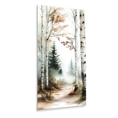 «Fall», art mural en métal, «Autumn Birch Tree Forest Path I», reproduction métallique sur toile