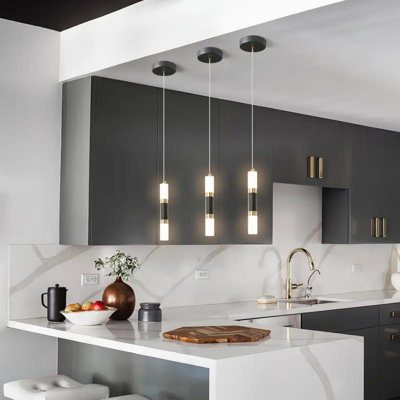 3-Pack Black Golden Modern Kitchen Island Light Fixture Dimmable LED Black Mini Pendant Light