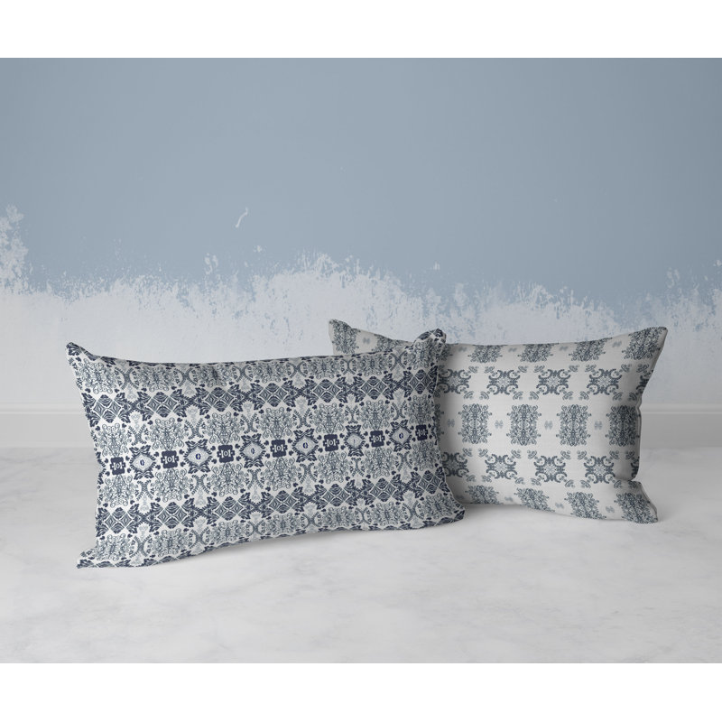 Taj Garden Columns  Rectangular Throw Pillow, White/Grey