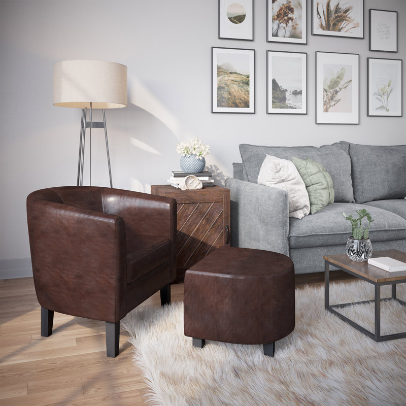 Fauteuil demi-tonneau avec repose-pieds 27,95 po Ansaldo, Similicuir caramel