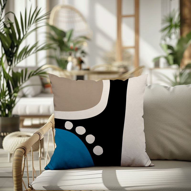 Oreiller carré réversible intérieur / extérieur Tobe Minimalist, H 19 po x l 19 po, Turquoise/Black/Off-White