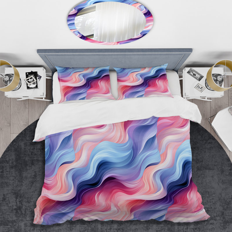 Ensemble de housse de couette à rayures violettes et bleues Mystic Aura, Housse de couette pour très grand lit et 2 très
