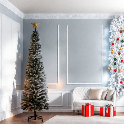 Arbre de Noël enneigé neige, acier PVC, décor moderne peu encombrant