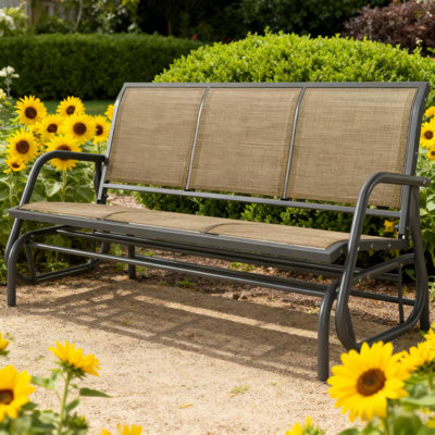 Porch Glider Swing With 3 Seats,3-Person Outdoor Patio Glider Bench,Breathable Mesh Fabric,Metal Frame