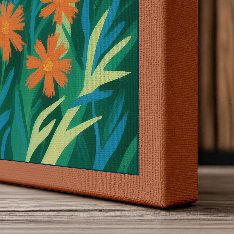 Wildflower Fields Botanical 1 Piece Wrapped Canvas Wall Art, 30x20 - 76.2 x 50.8 cm, Terracotta Border