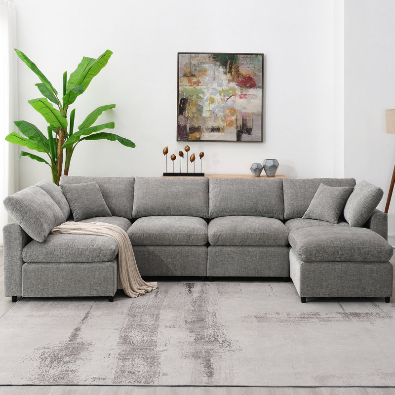 Chenille moderne, 6 places, gris, peu encombrant, Gris chenille