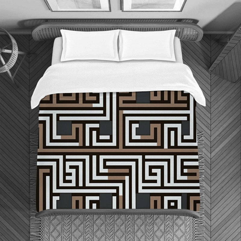 Housse de couette Greek Key, Housse de couette grand, Brun / gris géométrique