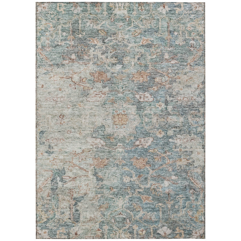 Tapis d'intérieur lavable extérieur vert bleu et gris 5 pi x 8 pi