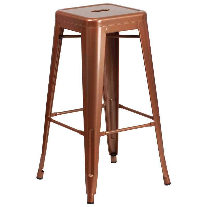 Tabouret à hauteur de comptoir 24 po intérieur / extérieur en métal avec siège carré, Cuivre, 4