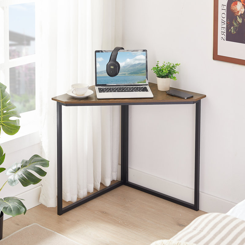 Janautica Industrial Triangle Corner End Table, Space-Saving Side Table with Metal Frame, Compact Accent Table for Small Spaces, Ideal for Laptop, Living Room & Bedroom