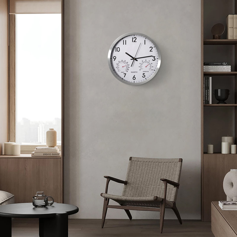 Horloge murale à quartz avec thermomètre et hygromètre Ebern Designs, Petit