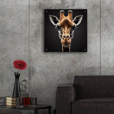  «Giraffe Portrait» par Rey Klimt, art mural en verre acrylique, 24 po x 24 po
